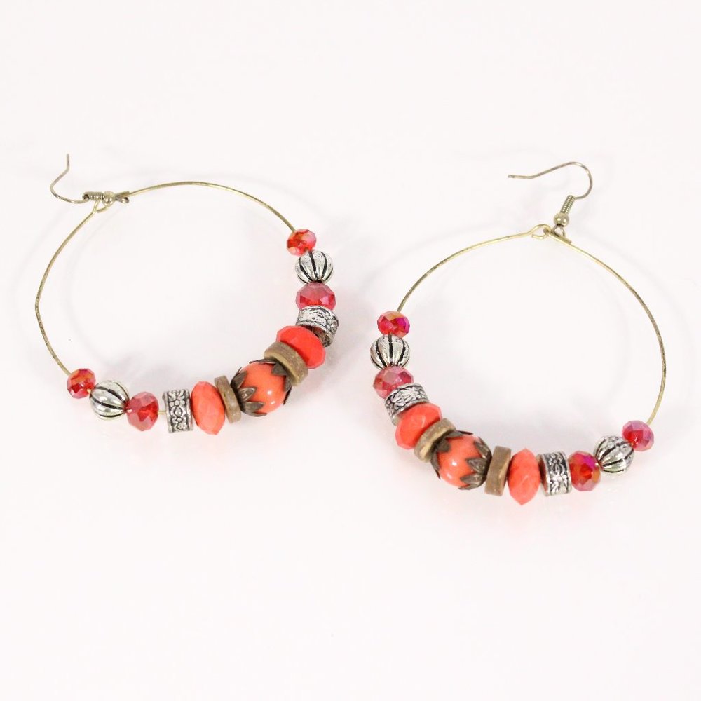 *Orange Gemstone Gold Hoop Costume Earrings - Picture 1 of 3